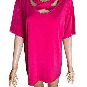 Susan Graver Fuchsia Criss-Cross Short Sleeve Top L/XL